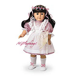 NEW American Girl Samantha's Pink Frilly Frock Dress Outfit Shoes Bow Tights